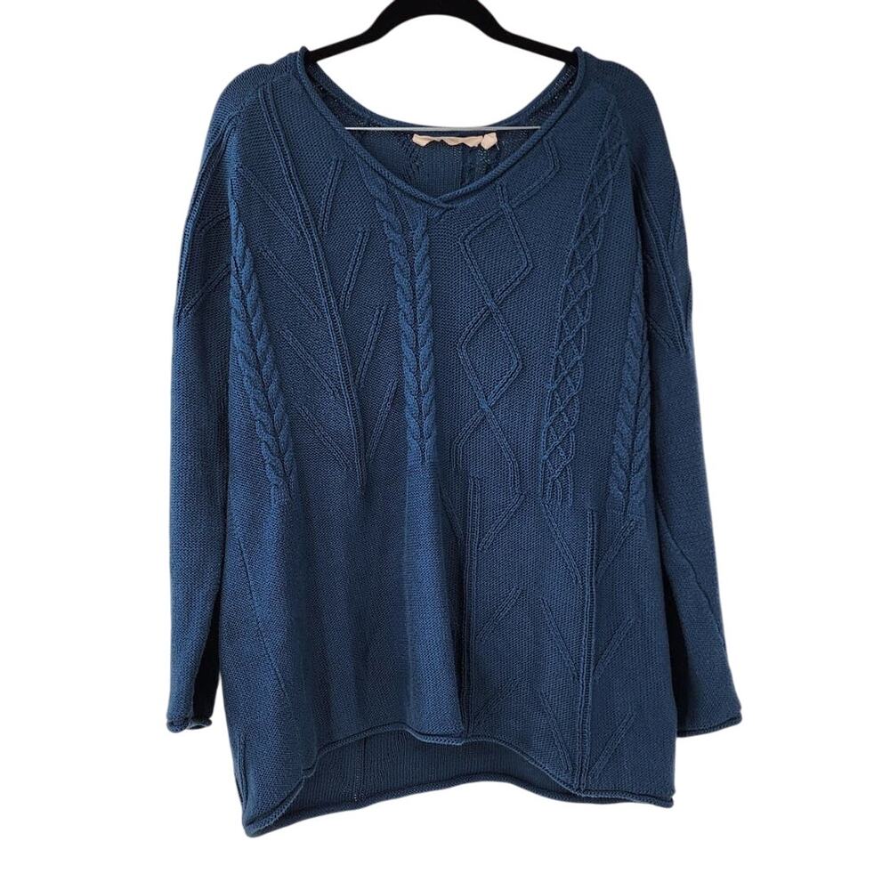Soft Surroundings Blue Cable Knit Cotton Sweater - Large